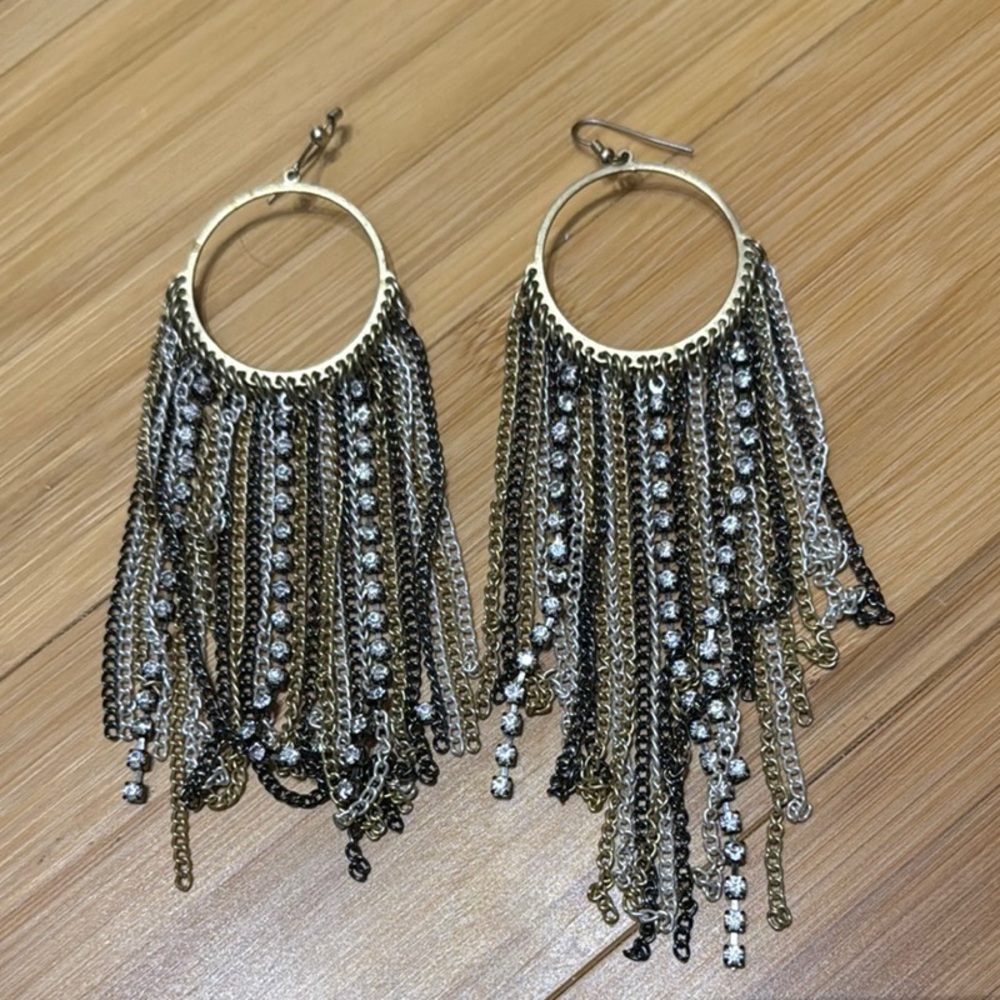 Elegant Gold and Silver Chain Fringe Earrings
